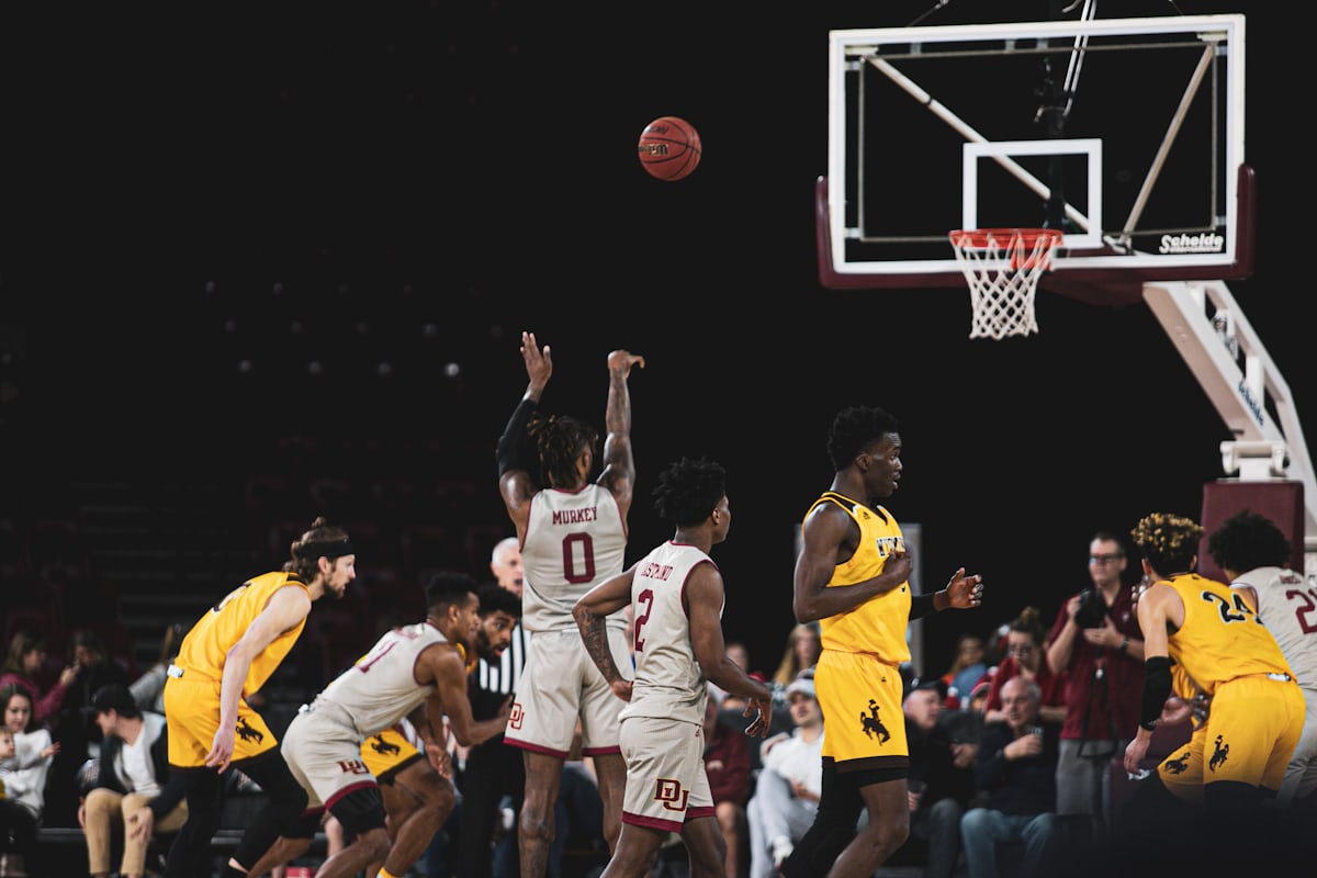 Basketball game under arena lights